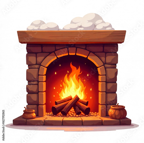 Brown fireplace with burning flame