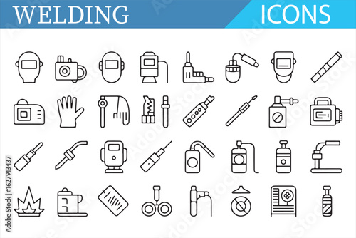 Set of line art welding symbols, perfect for industrial projects and applications.
