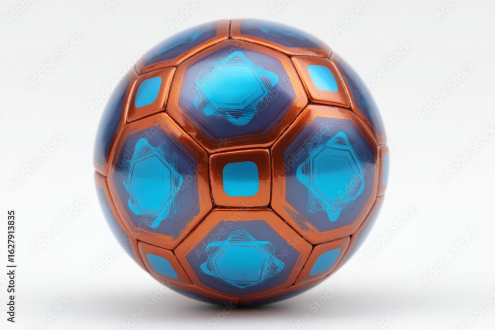 Naklejka premium Unique soccer ball design featuring hexagonal patterns and vibrant colors displayed on a plain background