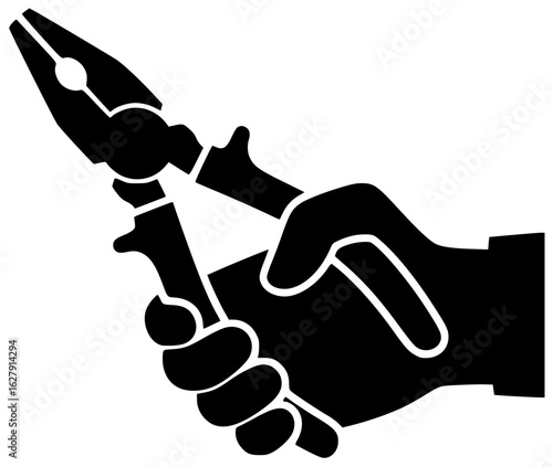 Pliers equipment in a toolbox with other tools nearby a worker holding it