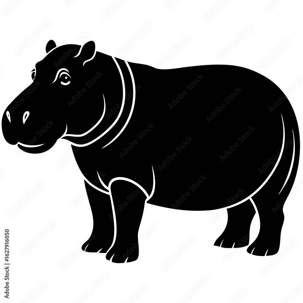 Obraz premium Striking Black and White Hippopotamus Illustration in a Clean Silhouette Style silhouette
