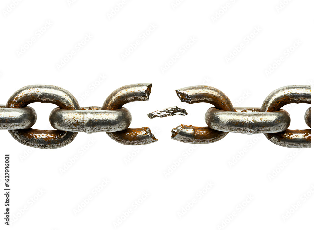 Obraz premium Broken metal chain link isolated on transparent background