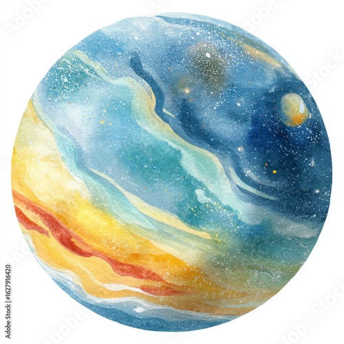 Colorful Jupiter Watercolor Painting with Colorful Swirls and Texture