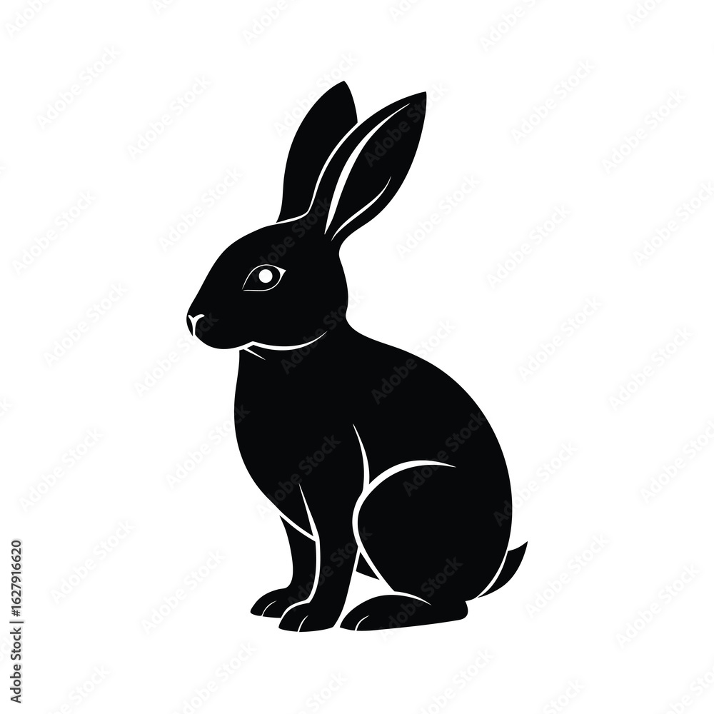 Obraz premium Silhouette of a rabbit sitting on white background Vector illustration