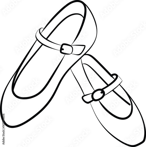 CAD Drawing Flat Vector Illustration, Elegant Mary Jane Shoe Design, Classic Footwear Sketch, Fashion Accessory, Stylish, Buckled, Timeless, Outline