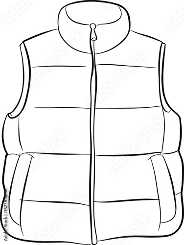 CAD Drawing Flat Vector Illustration, Stylish and Functional Puffer Vest, Essential Winter Wear, Warm, Cozy, Outdoor, Versatile Fashion Piece