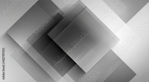 Abstract geometric pattern of overlapping squares and diamonds in grayscale