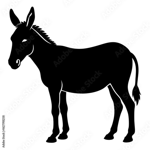 Standing Donkey Illustration in Black and White Silhouette Style on Isolated Background silhouette