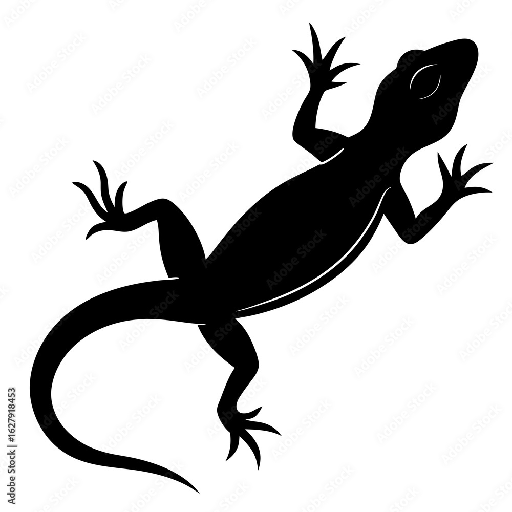 Fototapeta premium Lizard Silhouette Illustration of a Gecko with a Curved Tail on White