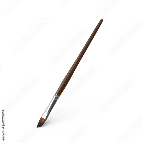Fine-Tip Paintbrush with Wooden Handle Isolated on Transparent Background