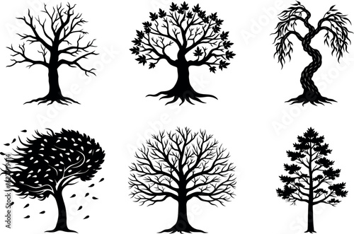 Leafless tree silhouette collection with oak, pine, willow, maple, ash, dead, silhouette and more