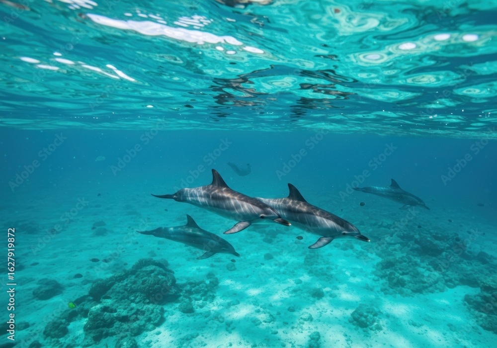 Fototapeta premium Dolphins swimming underwater (1)