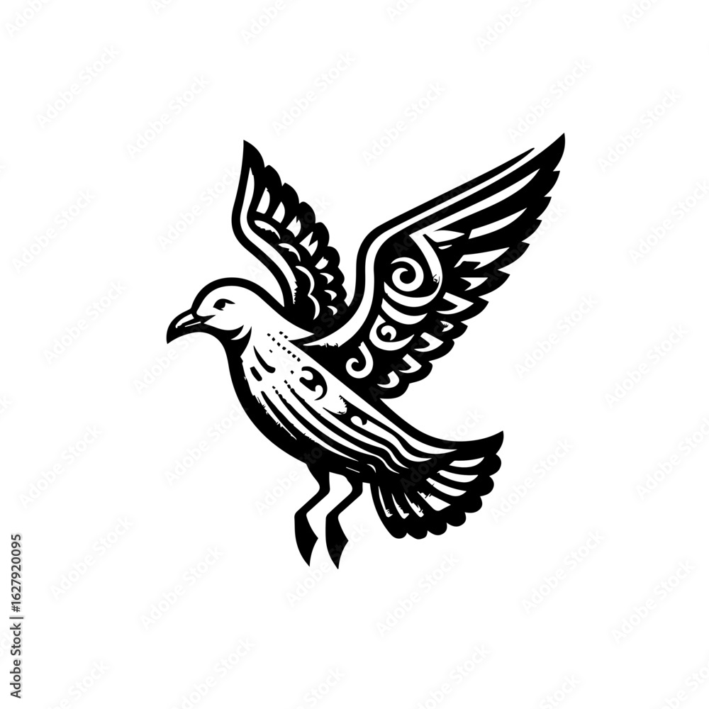 Fototapeta premium Stylized bird flying with open wings, isolated on white background