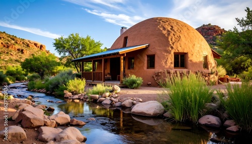 Wallpaper Mural Unique Round House by Creek in Desert Landscape Torontodigital.ca