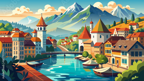 very beautiful Old town of Lucerne in summer, Switzerland