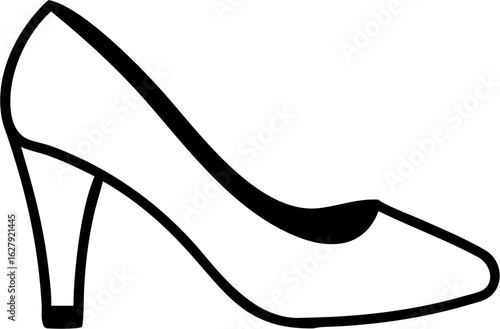 High heel shoe, women's fashion footwear, black line art, elegant pump, stylish accessory isolated on Transparent Background