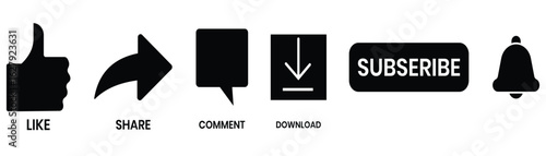 Subscribe to channel like, share, comment, download, bell icon. Subscribe icon vector. Subscribe, bell and social media icon vector. Follow button signs vector illustration.