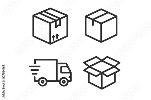 Simple icon set of boxes and delivery truck illustration
