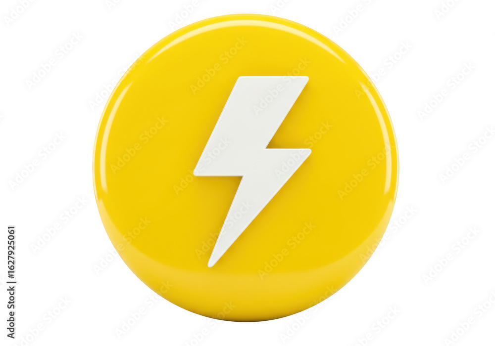 Yellow circle with white lightning bolt symbol isolated on transparent background Yellow circle with white lightning bolt symbol isolated on transparent background