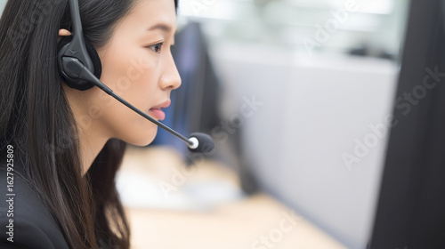 Wallpaper Mural Asian woman working in customer support with headset Torontodigital.ca