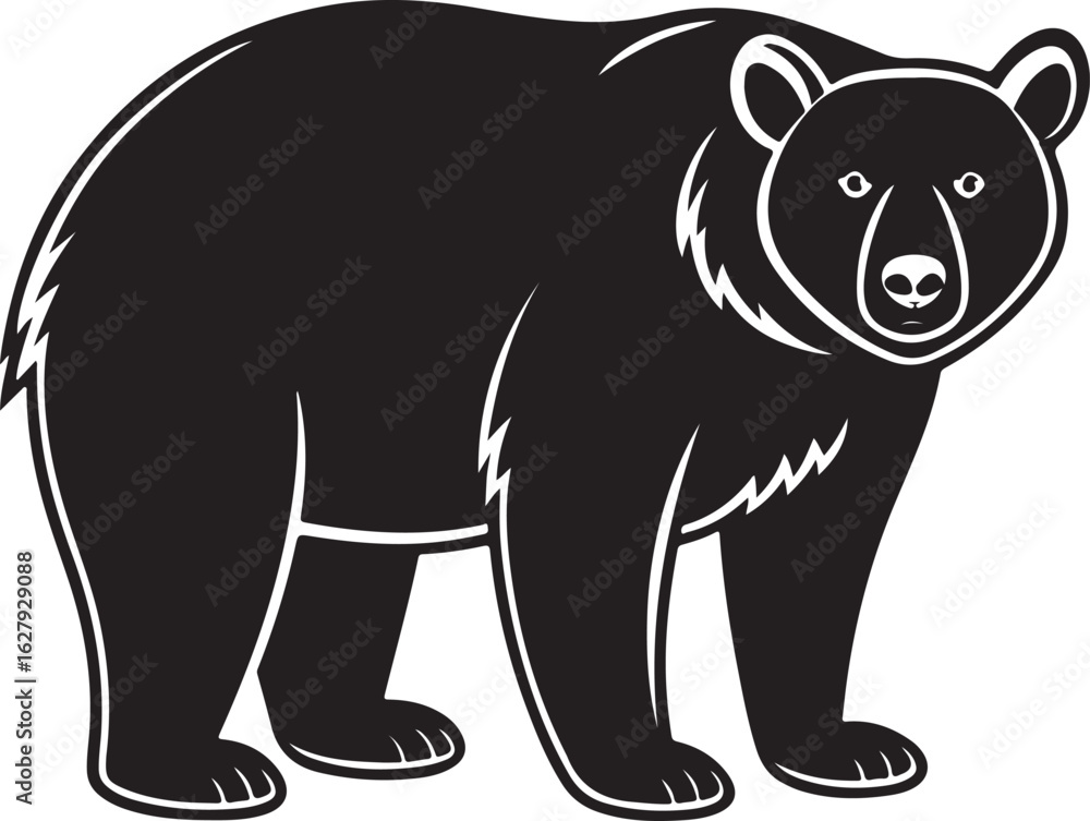 Fototapeta premium A striking black and white illustration of a powerful bear standing alert showcasing its silhouette and distinctive features with bold outlines