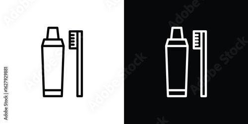 Toothbrush and toothpaste icon graphic, editable stroke. Suitable for website design, logo, app, template, and ui ux.