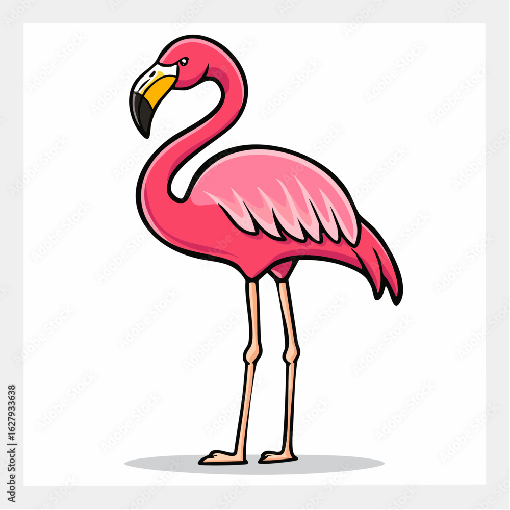Obraz premium Whimsical flamingo illustration with vibrant colors and bold outlines in cartoon style