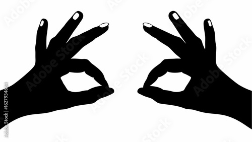 Two hands making ok sign with fingers in black silhouette against a white background illustration