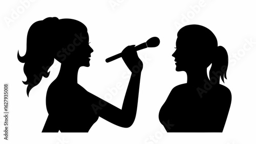 Silhouette of woman applying makeup to another woman with a brush in a beauty or fashion context scene