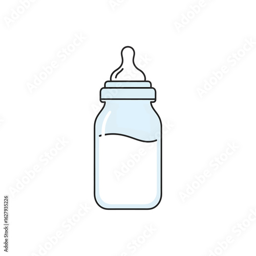 Simple line art illustration of a glass baby bottle filled with milk.