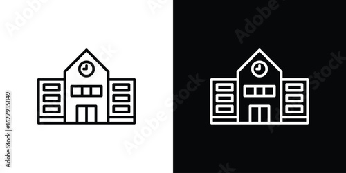 High school building icon graphic, editable stroke. Suitable for website design, logo, app, template, and ui ux.