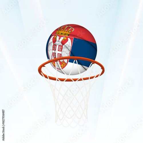 Serbia Flag Basketball Scoring Through Hoop.