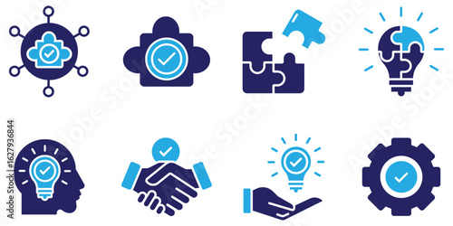 Creative Business Idea Icons – Puzzle, Gear, Lightbulb, Vector Illustration