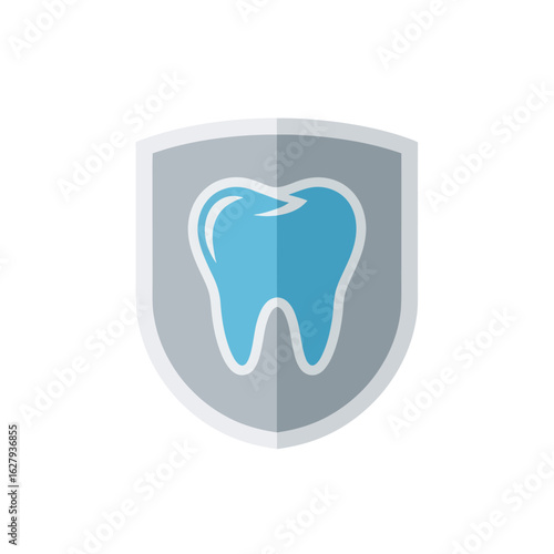 A light-blue tooth icon protected by a gray shield, symbolizing dental care and protection.