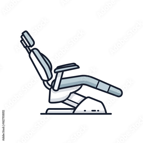A modern dental examination chair in a reclined position, shown as a clean line art icon.