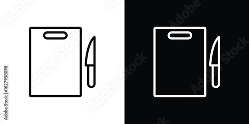 Cutting board and knife icon graphic, editable stroke. Suitable for website design, logo, app, template, and ui ux.