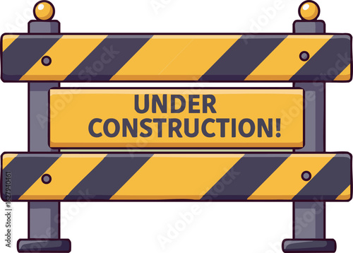 Under Construction Sign with Yellow and Black Stripes Vector Illustration for Safety and Warning Purposes 
