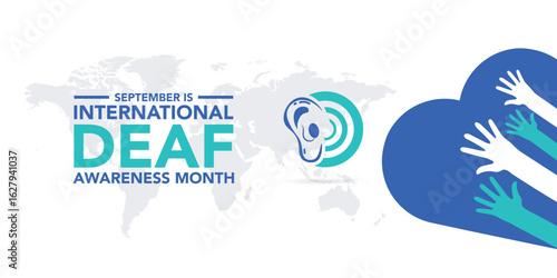 deaf awareness month is observed every year in September. Holiday concept. Template for background, banner, card, poster, placard, design template with unique shapes with standard color.