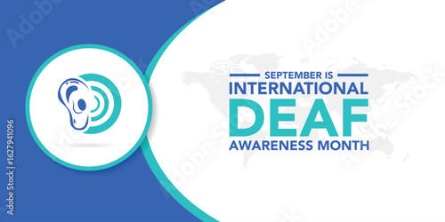 deaf awareness month is observed every year in September. Holiday concept. Template for background, banner, card, poster, placard, design template with unique shapes with standard color.