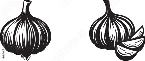 Garlic silhouette vector art illustration. Garlic vector icon.