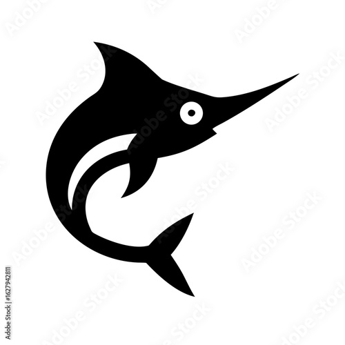 Black marlin silhouette isolated on white background