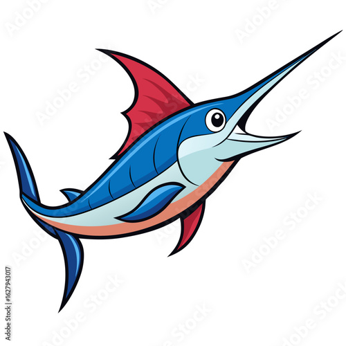 Cartoon blue marlin fish isolated on white background