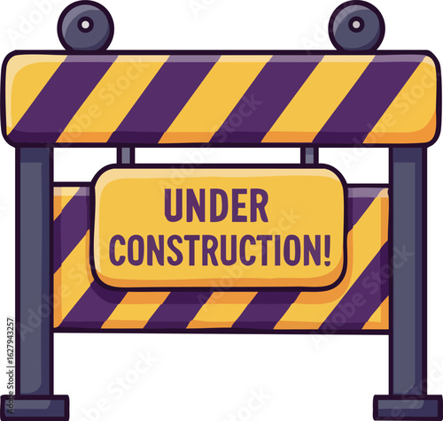 Under construction road barrier with yellow and black stripes vector illustration 