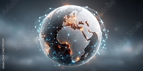 Glowing digital earth with network connections highlighting europe and africa