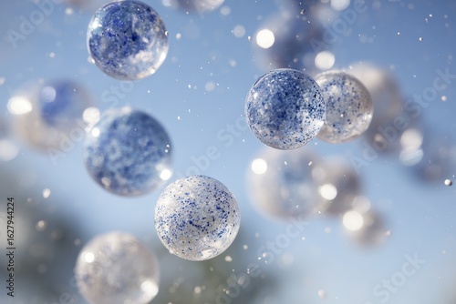 Wallpaper Mural Floating white and blue speckled spheres resembling bubbles against clear sky, whimsical outdoor decoration concept Torontodigital.ca