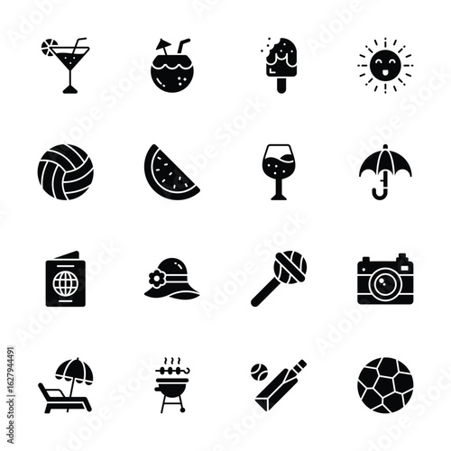 Get this handy bundle of summer holiday glyph style icons