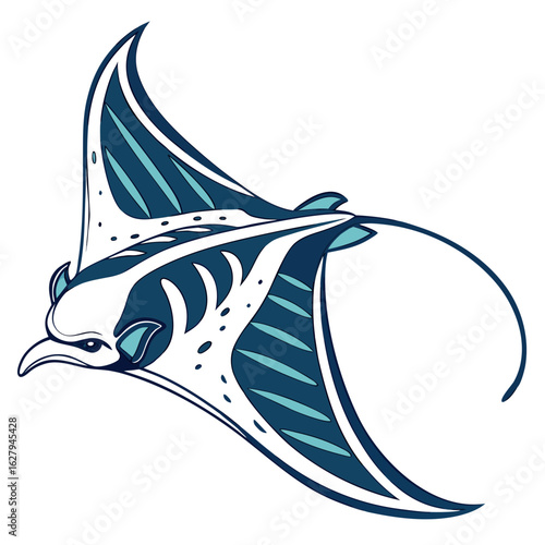 Manta ray swimming isolated on white background