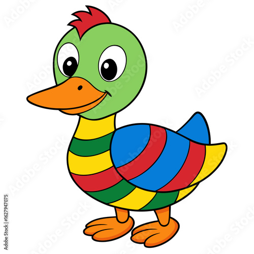 Cute colorful cartoon duckling isolated on white background