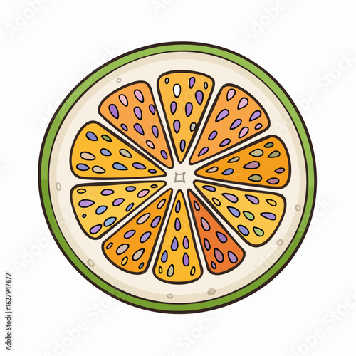 Stylized Citrus Slice: A Colorful and Eye-Catching Illustration of a Segmented Fruit