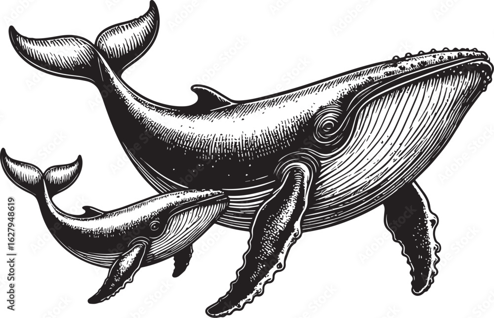 Obraz premium whale swimming with baby whale vector illustration